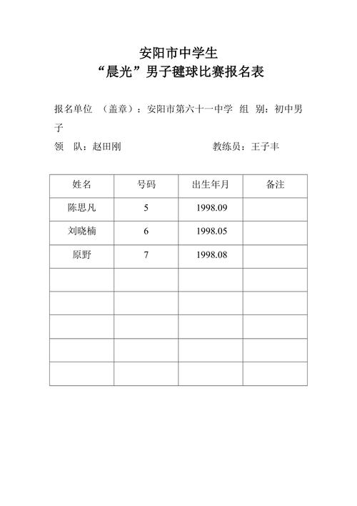 体育比赛报名表,体育比赛报名表格式